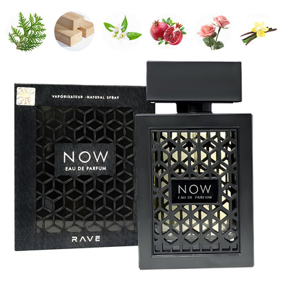 Lattafa Rave Now for Men Eau de Parfum Spray 3.4 Ounce - Vaporisateur Natural Spray in Black Packaging