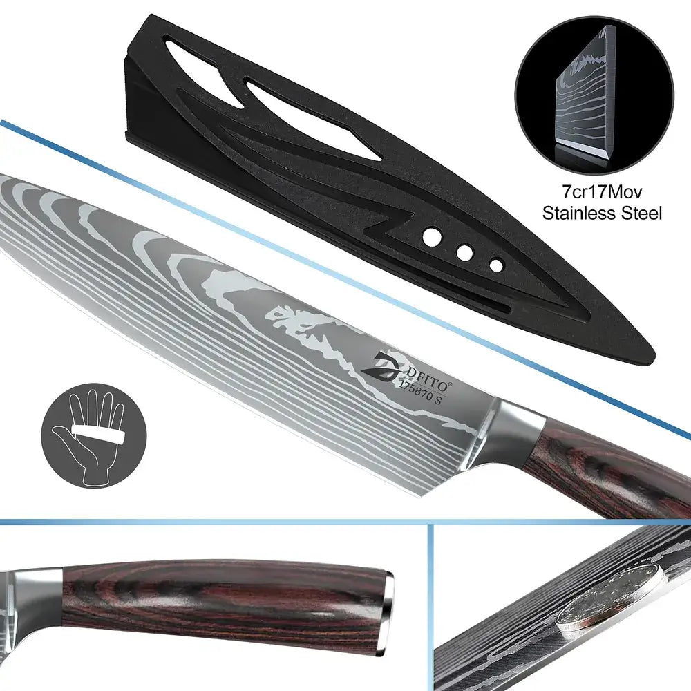 Home Cooking 9PCS German Steel Knives Laser Etched Roll Bag Gifts