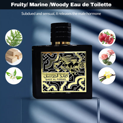Lattafa Perfumes Qaed Al Fursan Perfume By Lattafa (Black Box ) 3.04 Oz - Fruity And Fresh Fragrance With A Sweet Woody Dry Down Aroma Floral
