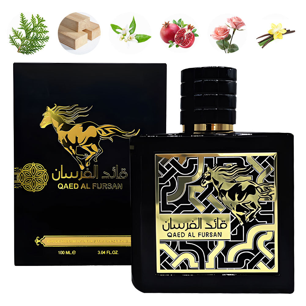 Lattafa Perfumes Qaed Al Fursan Perfume By Lattafa (Black Box ) 3.04 Oz - Fruity And Fresh Fragrance With A Sweet Woody Dry Down Aroma Floral
