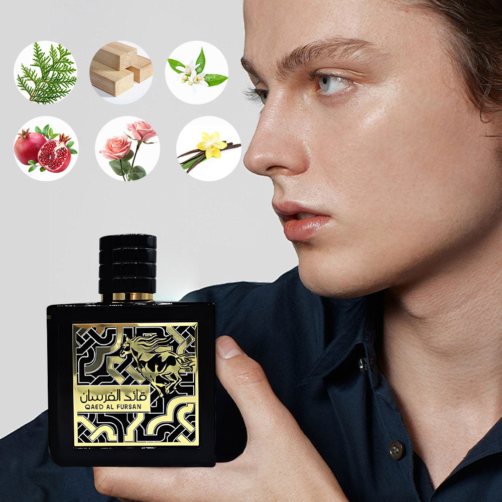 Lattafa Perfumes Qaed Al Fursan Perfume By Lattafa (Black Box ) 3.04 Oz - Fruity And Fresh Fragrance With A Sweet Woody Dry Down Aroma Floral