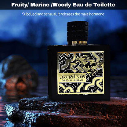 Lattafa Perfumes Qaed Al Fursan Perfume By Lattafa (Black Box ) 3.04 Oz - Fruity And Fresh Fragrance With A Sweet Woody Dry Down Aroma Floral