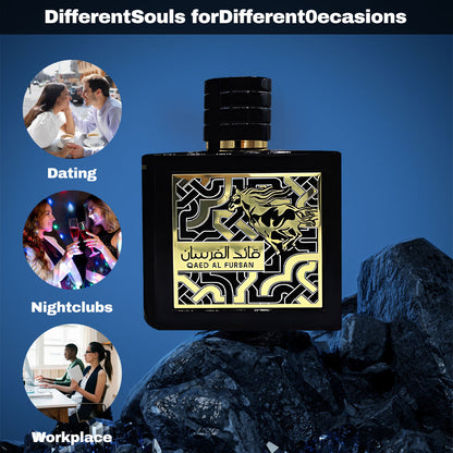 Lattafa Perfumes Qaed Al Fursan Perfume By Lattafa (Black Box ) 3.04 Oz - Fruity And Fresh Fragrance With A Sweet Woody Dry Down Aroma Floral