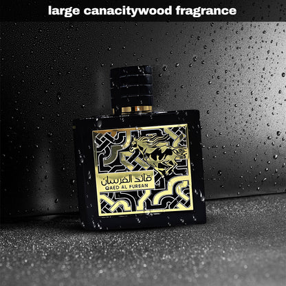 Lattafa Perfumes Qaed Al Fursan Perfume By Lattafa (Black Box ) 3.04 Oz - Fruity And Fresh Fragrance With A Sweet Woody Dry Down Aroma Floral