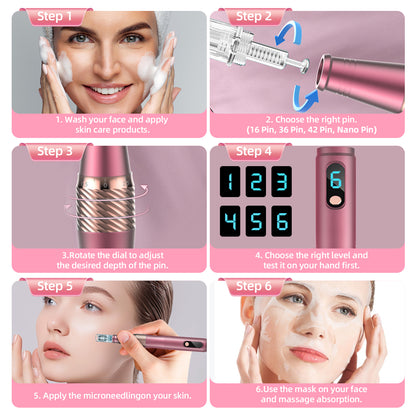 Microneedling Pen, Professional Wireless Microneedling Pen, 0.25mm Derma Roller Set, Adjustable Microneedle Machine for Face