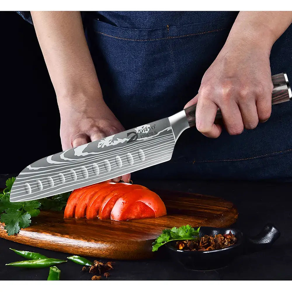 Home Cooking 9PCS German Steel Knives Laser Etched Roll Bag Gifts