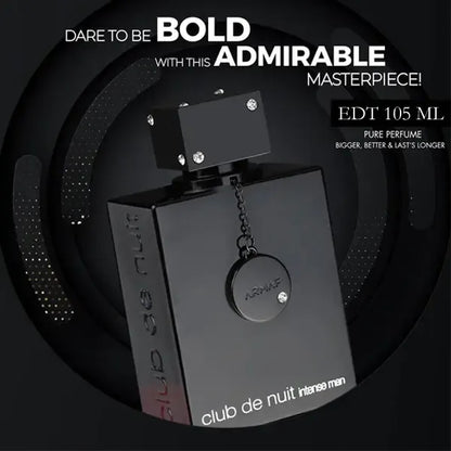 Armaf Club de Nuit Intense Men EDT 3.6 Fl Oz - Floral Fragrance with Bergamot, Jasmine, and Cologne, Single Item, Black, Scented Perfume